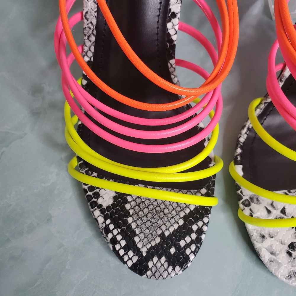 NEW Cape Robbin Neon Strappy Clear Mule Heels - Picture 10 of 10